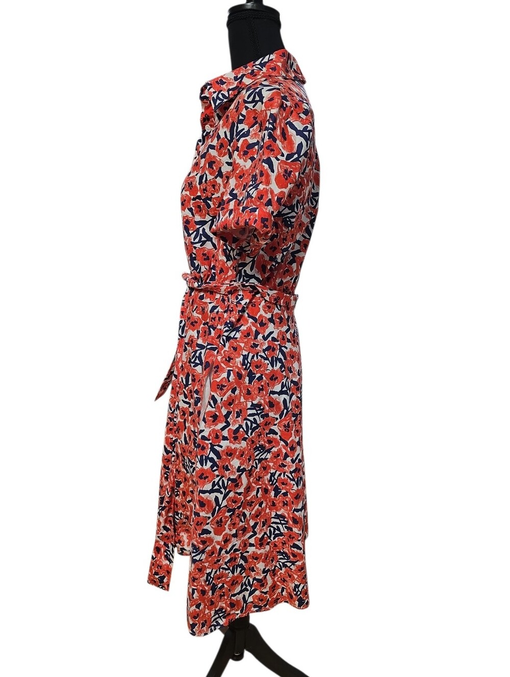 1901 Red Floral Button-Front Cottagecore Midi Shirt Dress with Tie Waist S - Picture 4 of 5